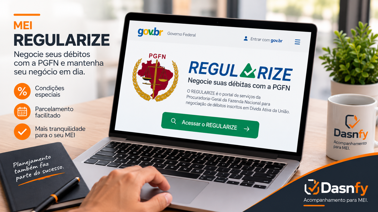 MEI acessando o portal Regularize da PGFN para negociar débitos inscritos em Dívida Ativa da União